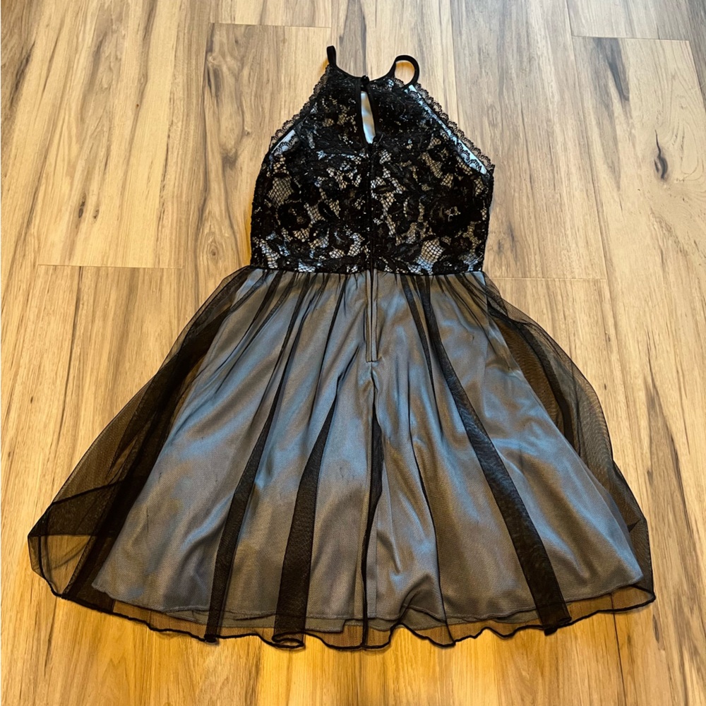 Speechless Black and Blue Lace Halter Mini Dress - Picture 3 of 10